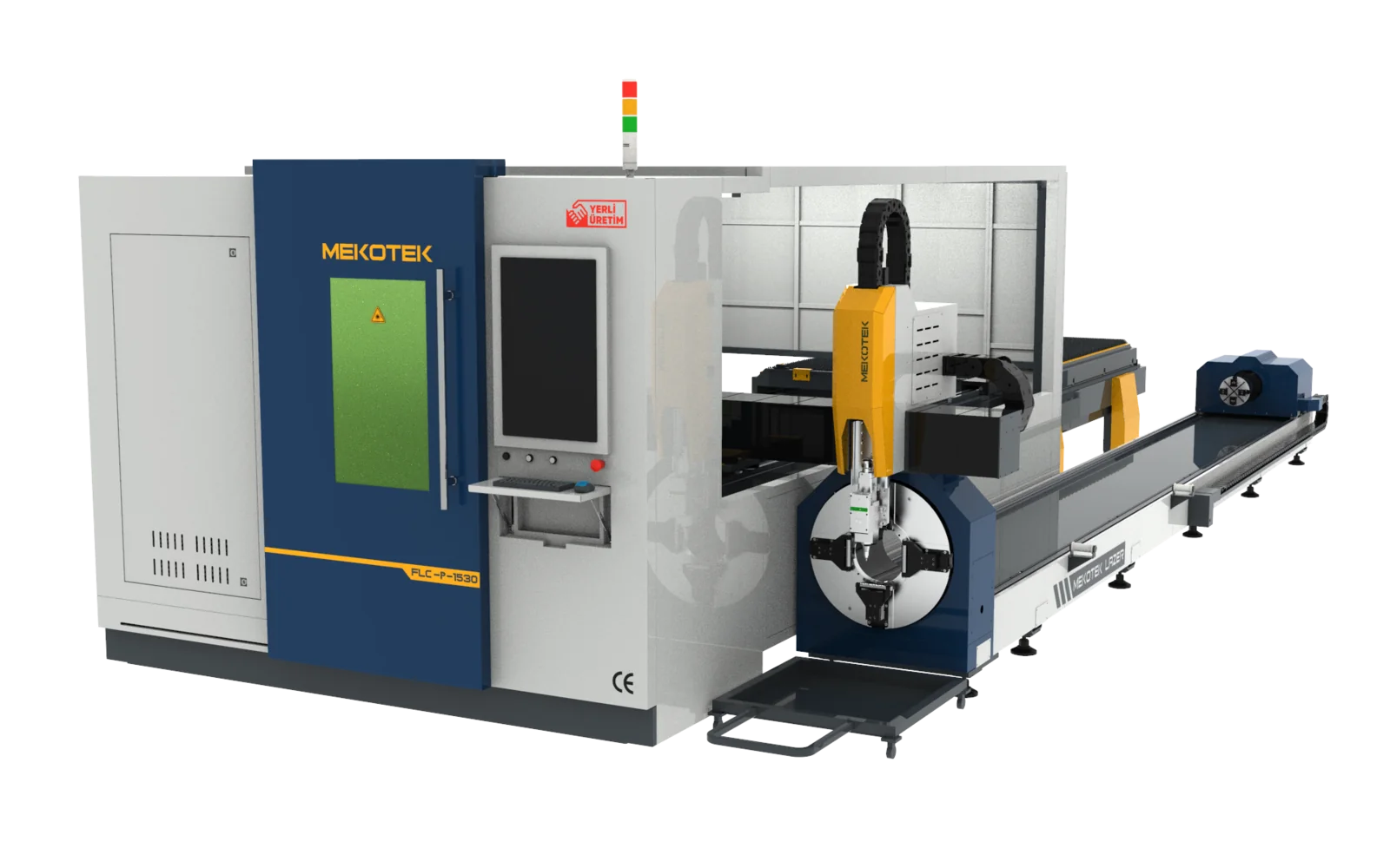 Mekotek FLC-P 1530 fully enclosed fiber laser cutting machine with integrated pipe and profile unit