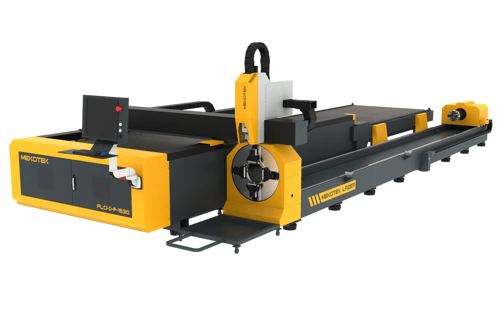 Mekotek FLO-D-P 1530 open type double-table fiber laser with integrated pipe and profile unit