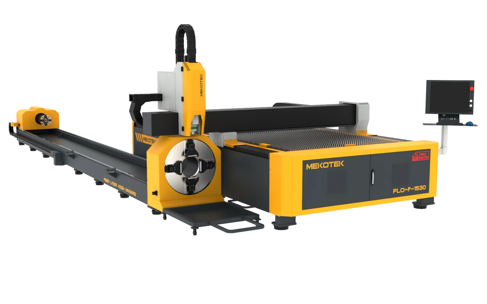 Mekotek FLO-P 1530 open type fiber laser cutting machine with integrated pipe and profile unit